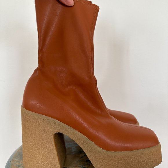 Stella McCartney Skyla Chunky Platform Ankle Boots PRALINE sz 38 - Picture 4 of 13